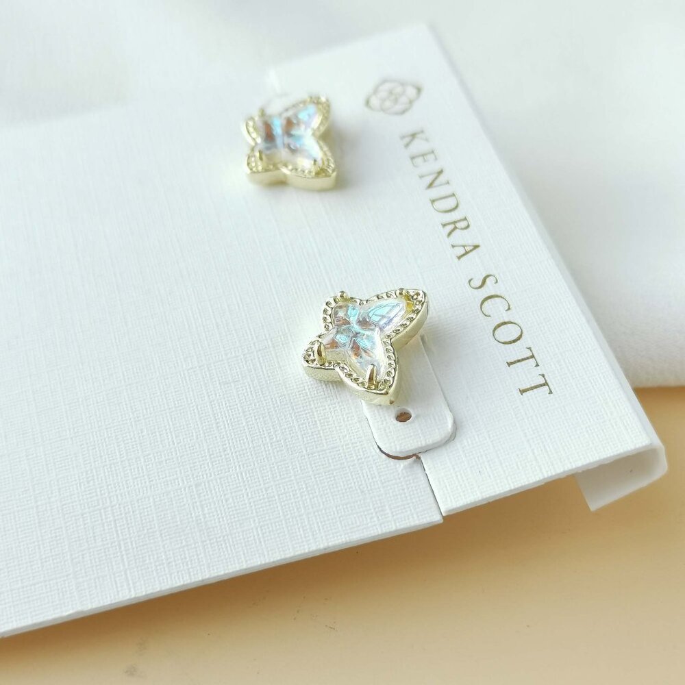 NEW Kendra Scott Lillia Butterfly Gold Dichroic Glass Stud Earrings - Picture 3 of 3